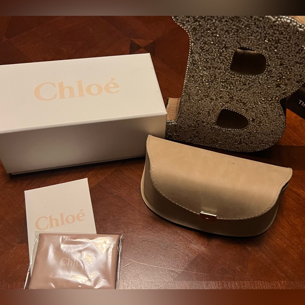 NEW CHLOE Large Suede Nubuck Beige Leather Sunglasses Case